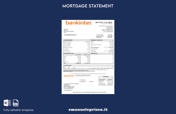 estratto conto mutuo bancario Spagna Bankinter in stile verificato nel modello d
